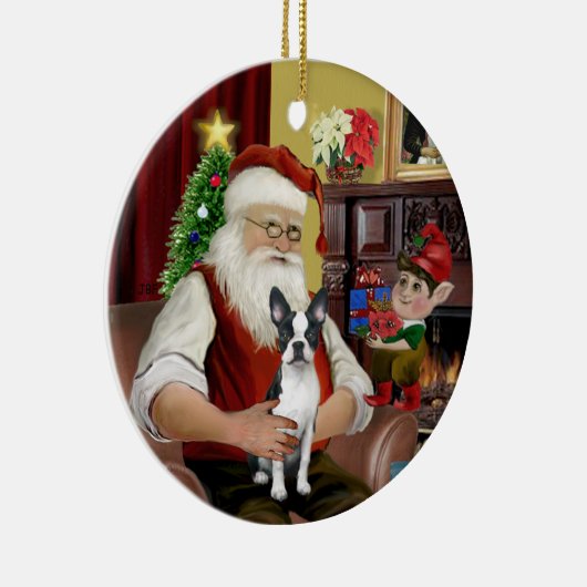 Santa's Boston Terrier #1 Keramikornament (Rechts)