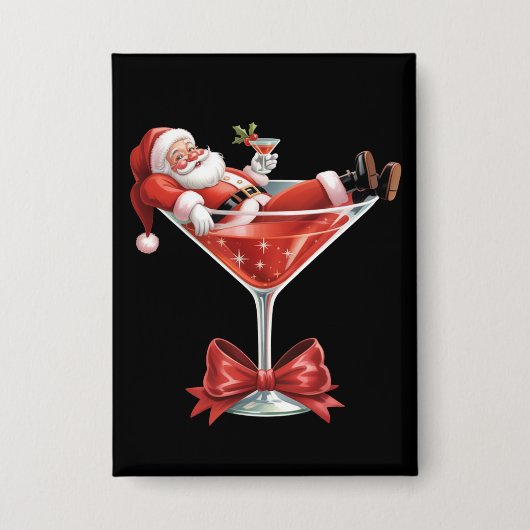 Santas chaotischer Weihnachts-Martini Lustiger San Button (Vorderseite)