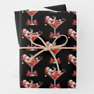 Santas chaotischer Weihnachts-Martini Lustiger San Geschenkpapier Set
