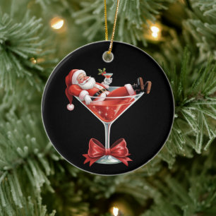 Santas chaotischer Weihnachts-Martini Lustiger Wei Keramik Ornament