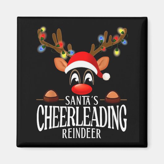 Santa's Cheerleading Reindeer Funny Xmas Matching Magnet (Vorne)