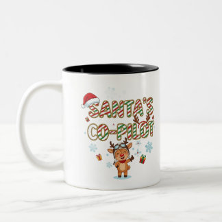 Santa's Co-Pilot Reindeer Christmas Zweifarbige Tasse