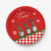 Santa's Coming Rentier Trio Red Party Paper Plate Pappteller (Vorderseite)