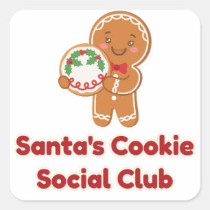 Santas Cookie Social Club Lebkuchen-Aufkleber Quadratischer Aufkleber