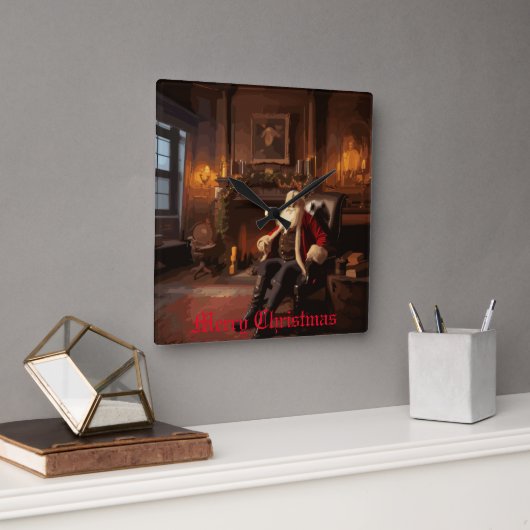 Santa's Cosy Nook Quadratische Wanduhr (Büro)