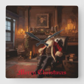 Santa's Cosy Nook Quadratische Wanduhr (Vorderseite)
