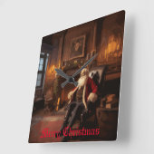 Santa's Cosy Nook Quadratische Wanduhr (Winkel)