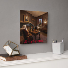 Santa's Cosy Nook Quadratische Wanduhr