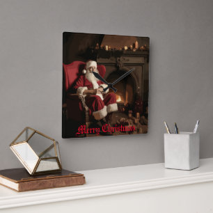 Santa's Cosy Nook Quadratische Wanduhr
