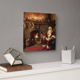 Santa's Cosy Nook Quadratische Wanduhr