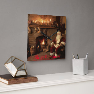 Santa's Cosy Nook Quadratische Wanduhr