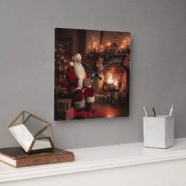 Santa's Cosy Nook Quadratische Wanduhr