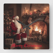 Santa's Cosy Nook Quadratische Wanduhr (Vorderseite)