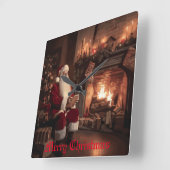 Santa's Cosy Nook Quadratische Wanduhr (Winkel)