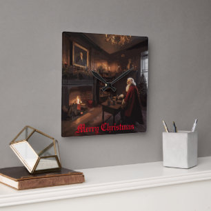 Santa's Cosy Nook Quadratische Wanduhr