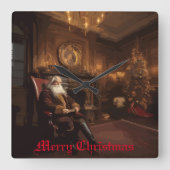 Santa's Cosy Nook Quadratische Wanduhr (Vorderseite)