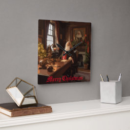 Santa's Cosy Nook Quadratische Wanduhr
