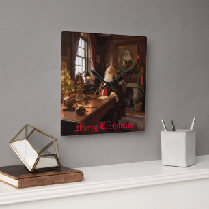 Santa's Cosy Nook Quadratische Wanduhr