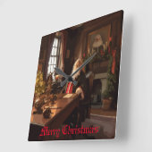 Santa's Cosy Nook Quadratische Wanduhr (Winkel)
