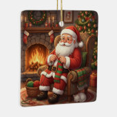"Santa's Cozy Knitting Nook" Personalized Keramikornament (Rechts)