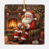 "Santa's Cozy Knitting Nook" Personalized Keramikornament (Rückseite)