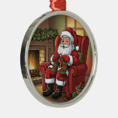 "Santa's Cozy Knitting Nook" Personalized Ornament Aus Metall (Rechts)
