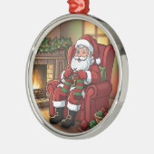 "Santa's Cozy Knitting Nook" Personalized Ornament Aus Metall (Links)