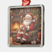 "Santa's Cozy Knitting Nook" Personalized Ornament Aus Metall (Links)