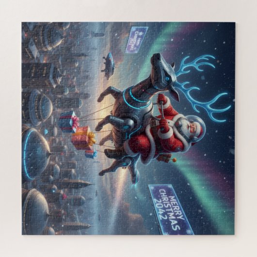 Santa's Cyber-Sleigh: Futuristic Drone Delivery Puzzle (Horizontal)