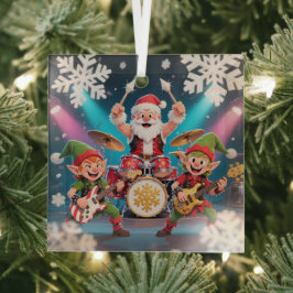 Santa's drummende Rockband-Weihnachtsbaumanhänger Ornament Aus Glas