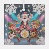 Santa's Drumming Rock Band Ornament Aus Glas (Vorderseite)