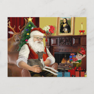 Santas dunkelgrauer/brauner Italienisches Windspie Feiertagspostkarte