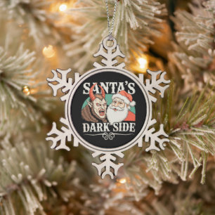 Santas dunkle Seite Krampus Krampusnacht Weihnacht Schneeflocken Zinn-Ornament