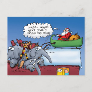 Santas Elephants Funny Holiday Cartoon Feiertagspostkarte