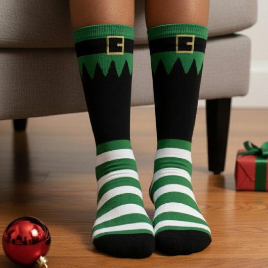 Santa's Elf Christmas Green Striped Black Socken