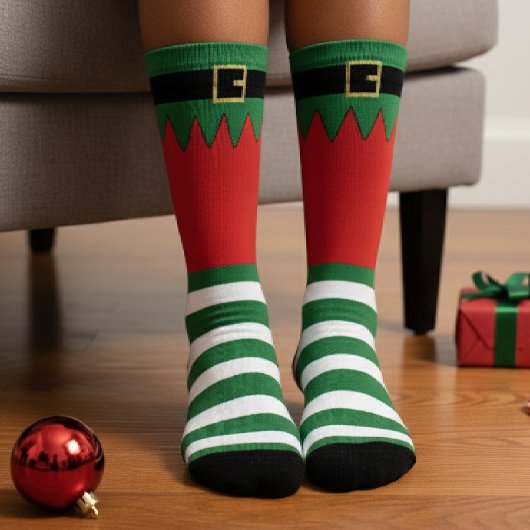 Santa's Elf Christmas Green Striped Red Socken