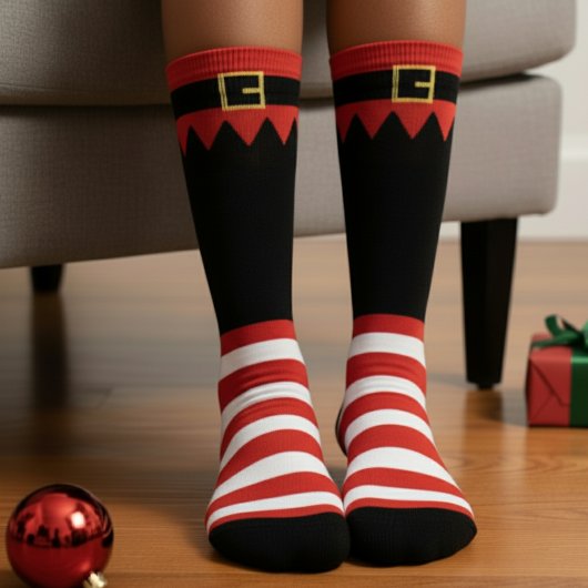 Santa's Elf Christmas Red Striped Black Socken