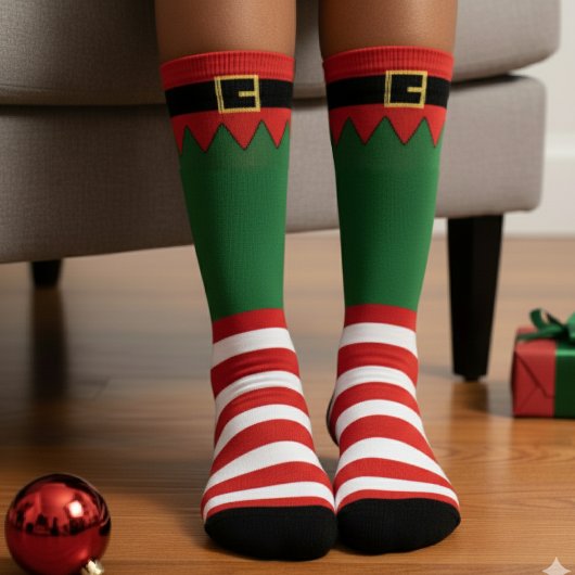Santa's Elf Christmas Red Striped Green Socken
