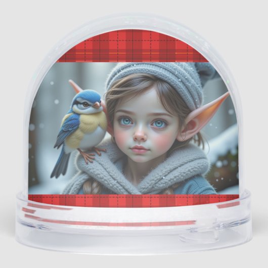 Santa's Elf with a blue bird Schneekugeln (Rückseite)