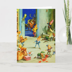 Santa's Elves Busy at His North Pole Workshop Feiertagskarte