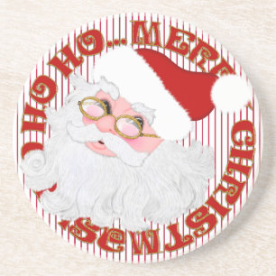 Santa's Face Circle-Red Stripe-Sandstone Untersetz Untersetzer