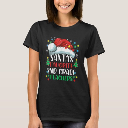 Santa's Favorite 2nd Grade Teacher Christmas Santa T-Shirt (Vorderseite)