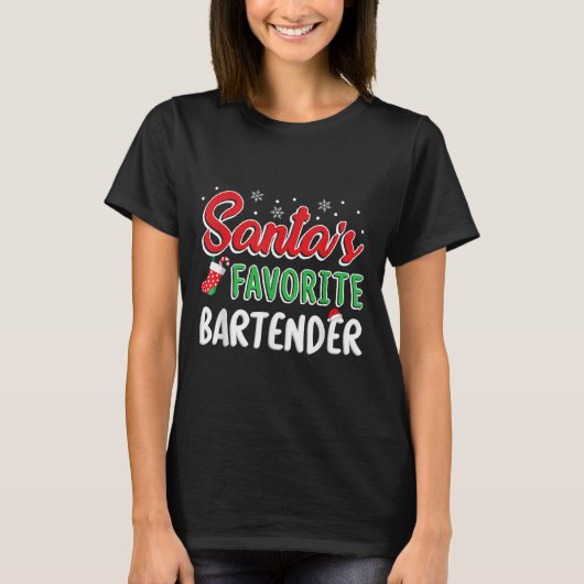 Santa's Favorite Bartender T Shirt Cute Xmas Party (Vorderseite)