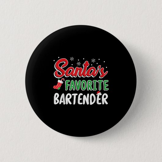 Santa's Favorite Bartender T Shirt Cute Xmas Party Button (Vorderseite)