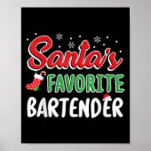 Santa's Favorite Bartender T Shirt Cute Xmas Party Poster (Vorne)