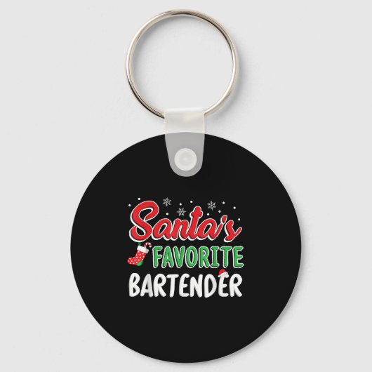 Santa's Favorite Bartender T Shirt Cute Xmas Party Schlüsselanhänger (Vorderseite)