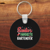 Santa's Favorite Bartender T Shirt Cute Xmas Party Schlüsselanhänger (Vorderseite)
