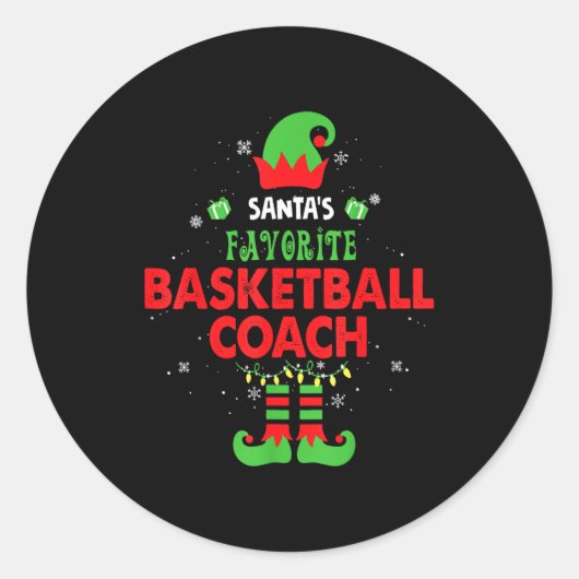Santa's Favorite Basketball Coach Funny Elf Family Runder Aufkleber (Vorderseite)