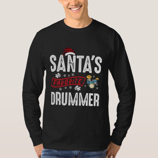Santas Favorite Drummer Pajamas Christmas T-Shirt (Vorderseite)