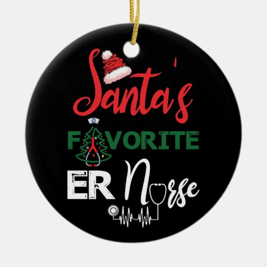 Santa's Favorite ER Nurse Christmas Nurse Keramik Ornament (Vorne)